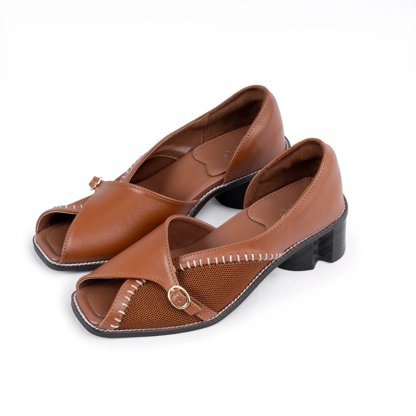 Gulnaar Peep in Tan with 2-inch heel by Suvaa