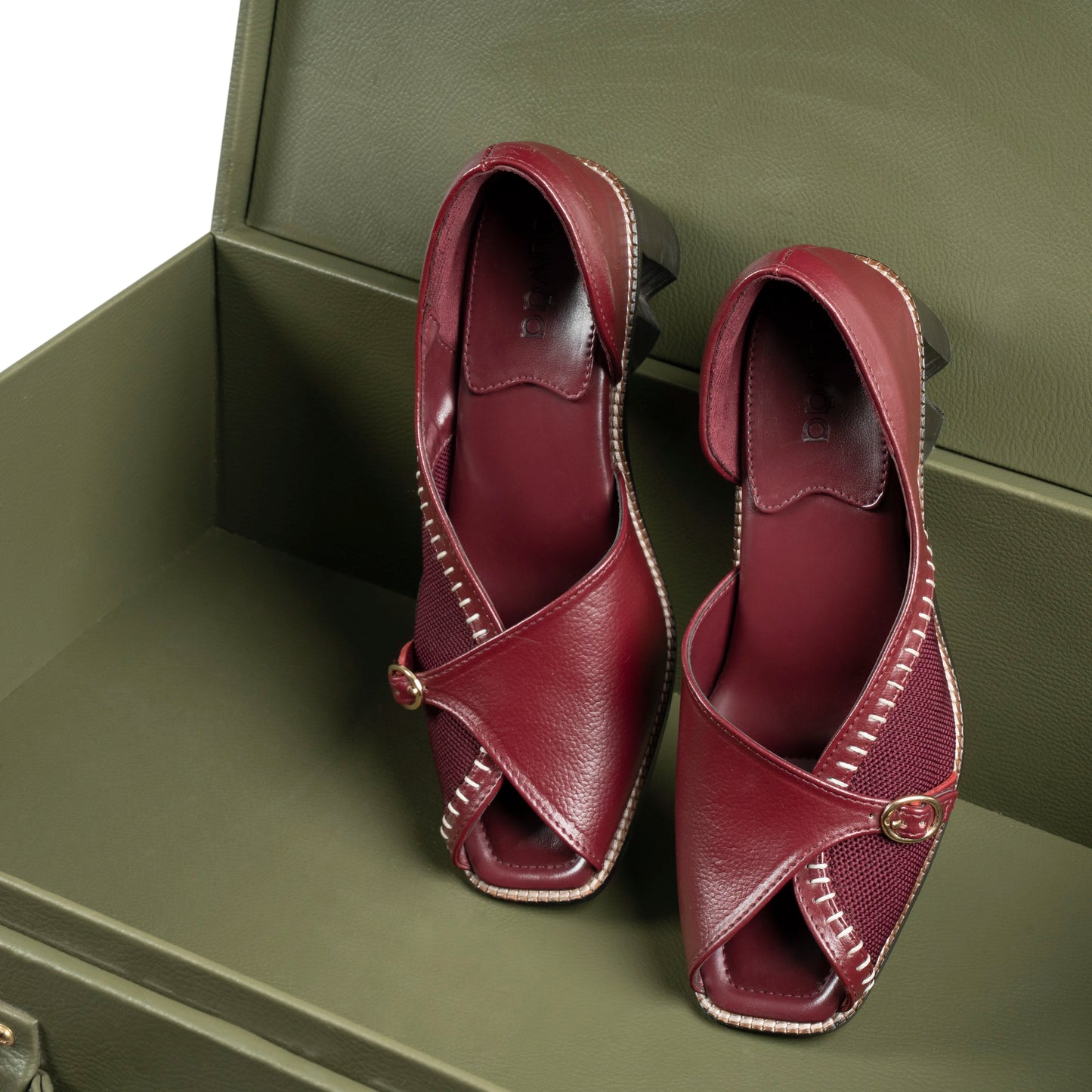 Gulnaar Peep in Burgundy with 2-inch heel by Suvaa