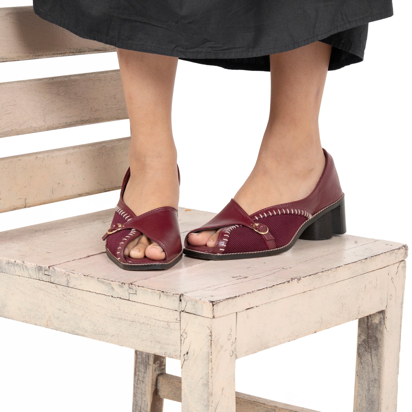 Gulnaar Peep in Burgundy with 2-inch heel by Suvaa